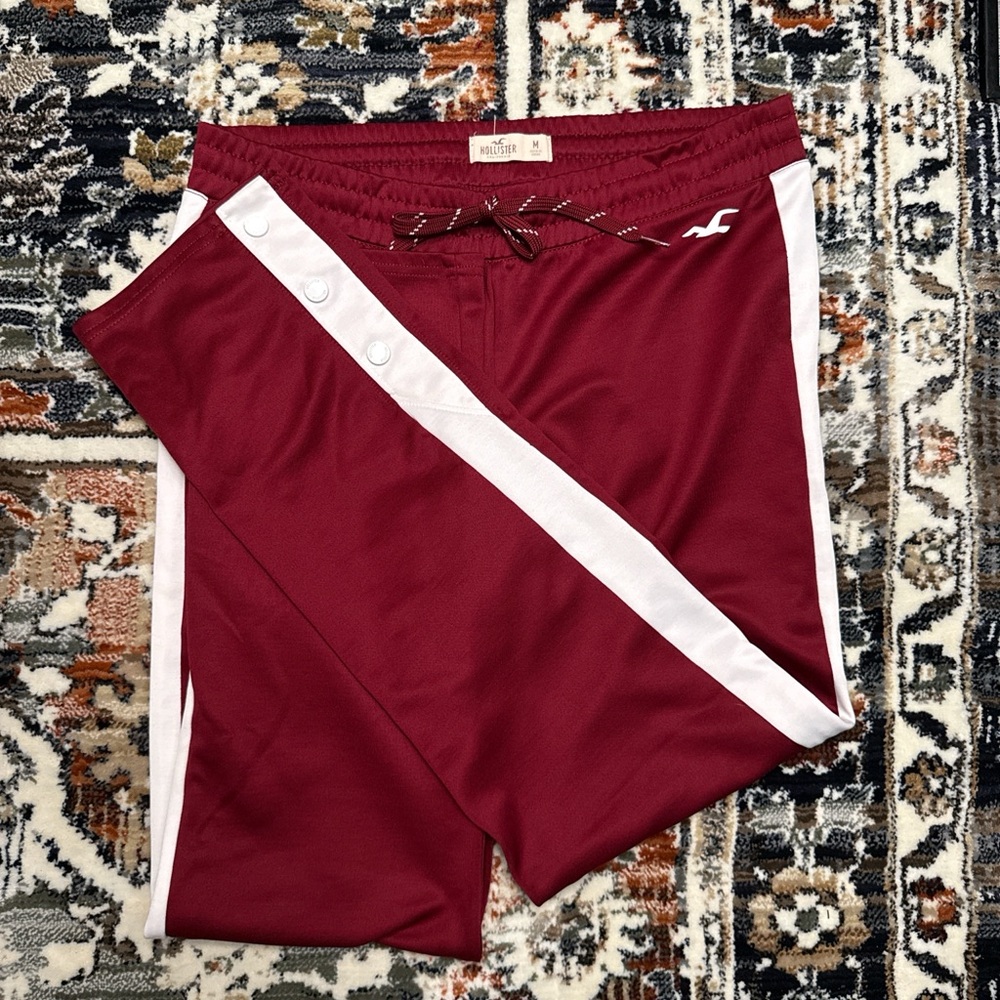 Hollister Burgundy track pants with White Accent